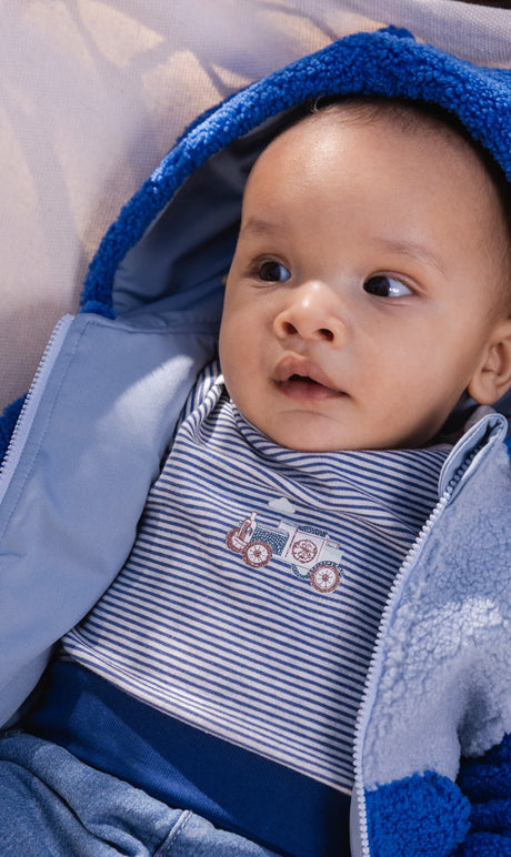 Organic Cotton Onesie Blue Printed Stripes-1