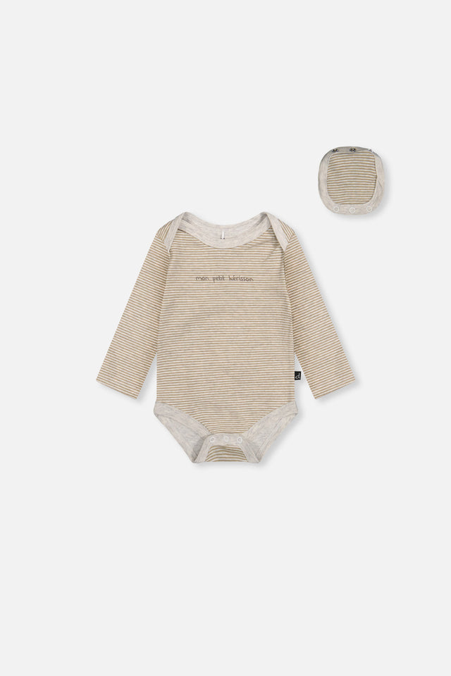 Organic Cotton Onesie Brown And White Stripes-0
