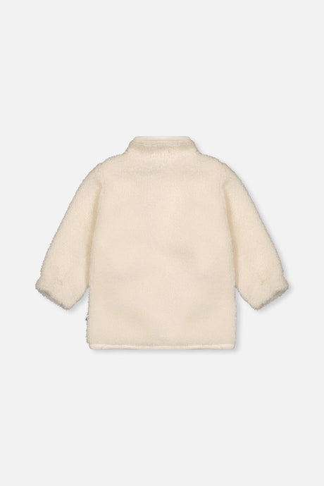 Off-white sherpa jacket for baby boys by Deux par Deux, back view
