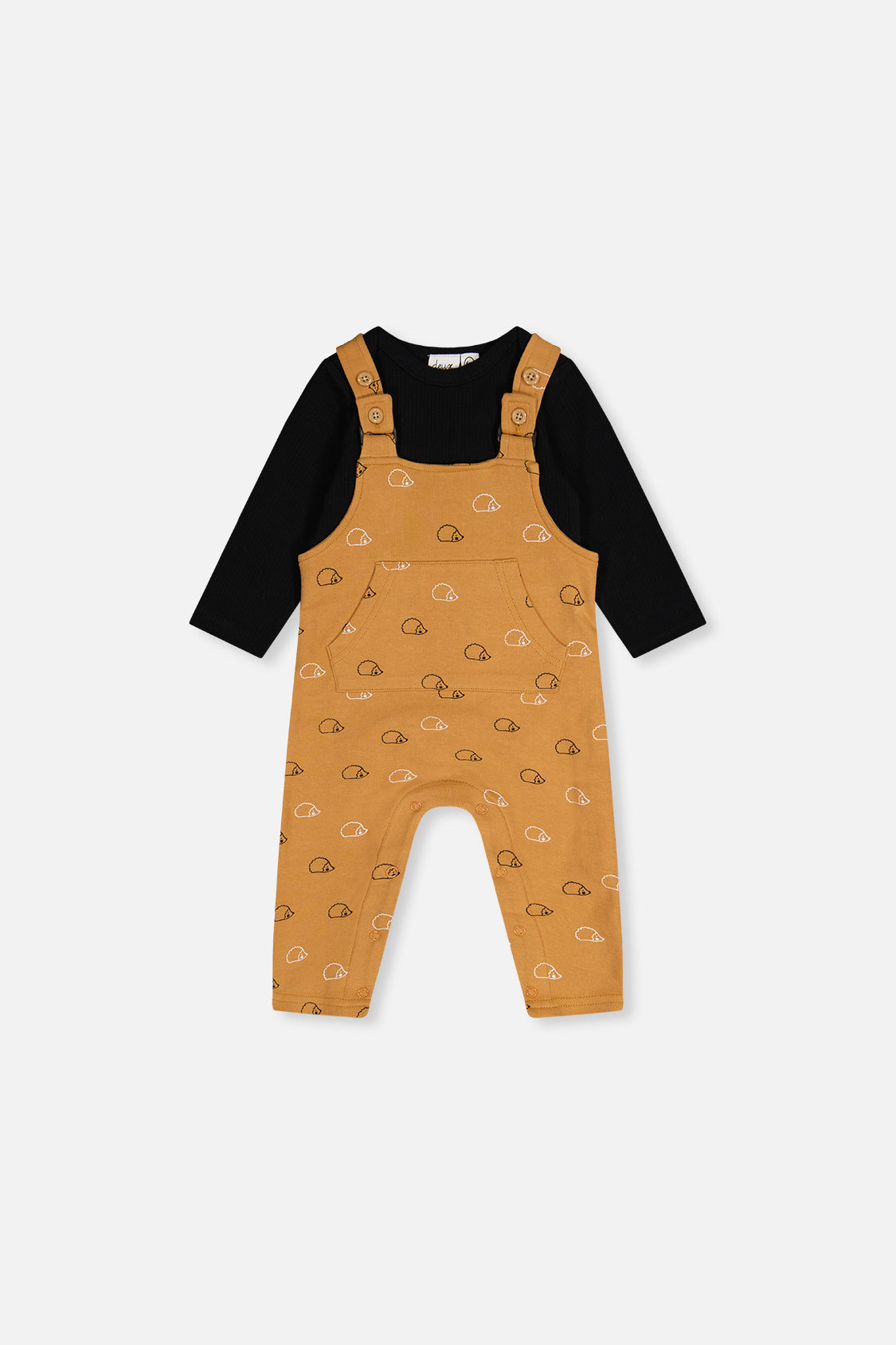 Organic Cotton Onesie With Overalls Set Black And Brown-0