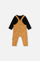Organic Cotton Onesie With Overalls Set Black And Brown-2