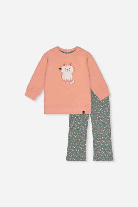 Tunic And Leggings Set Pale Pink And Green Floral Print-0