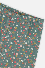 Close-up of the pink and mustard flower print on the Deux par Deux flared leggings