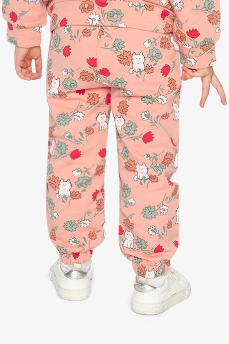 Child wearing the French terry sweatpants in pink cat print, view 7