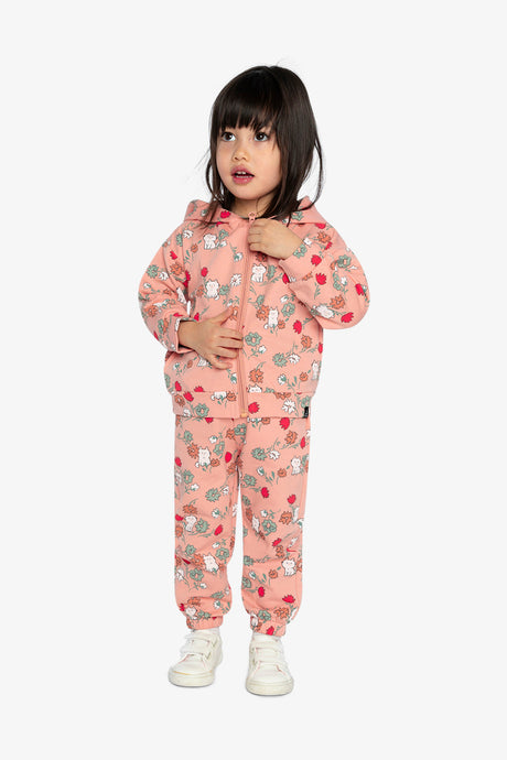 French Terry Hooded Cardigan Pink Cat Print-2
