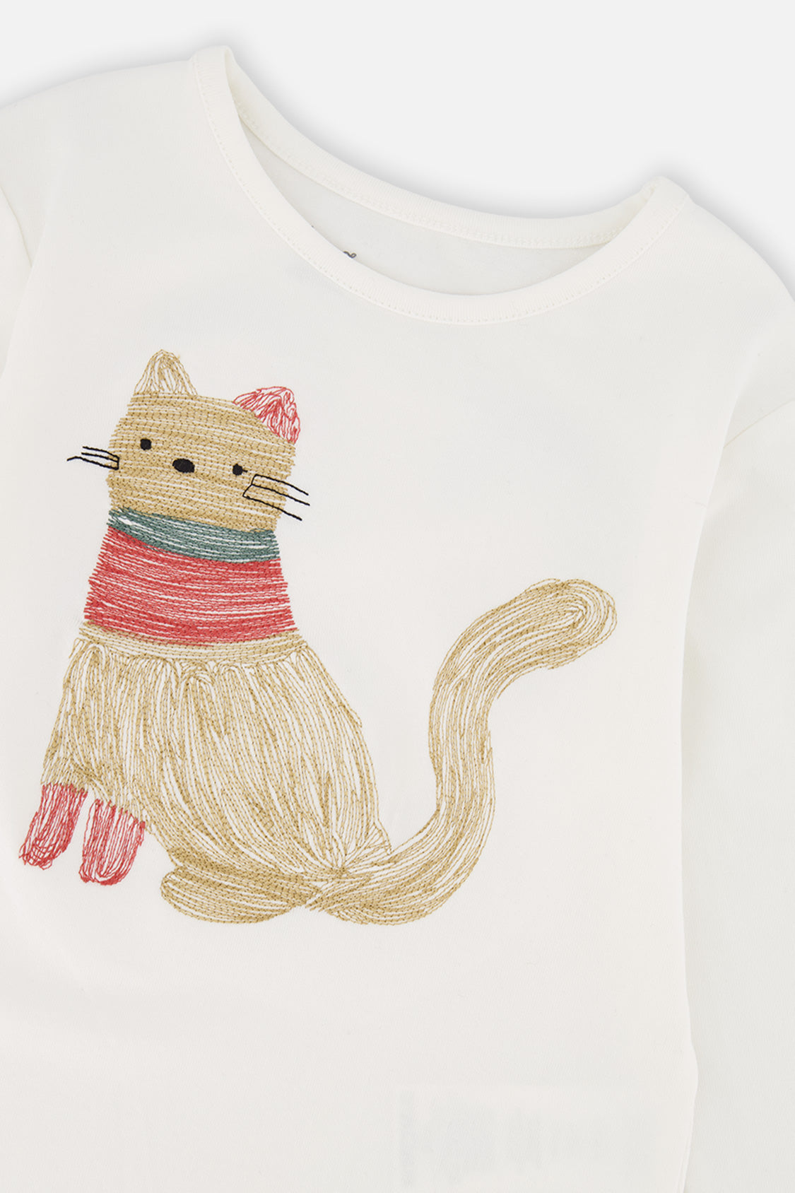 Deux par Deux girls' organic cotton long sleeve t-shirt in off-white, view 6