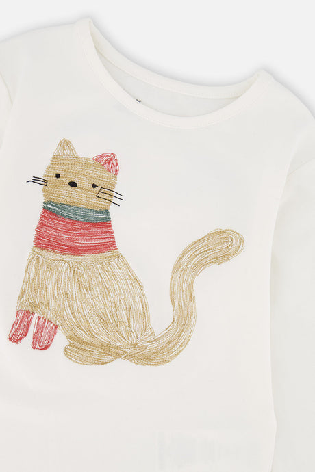 Deux par Deux girls' organic cotton long sleeve t-shirt in off-white, view 6