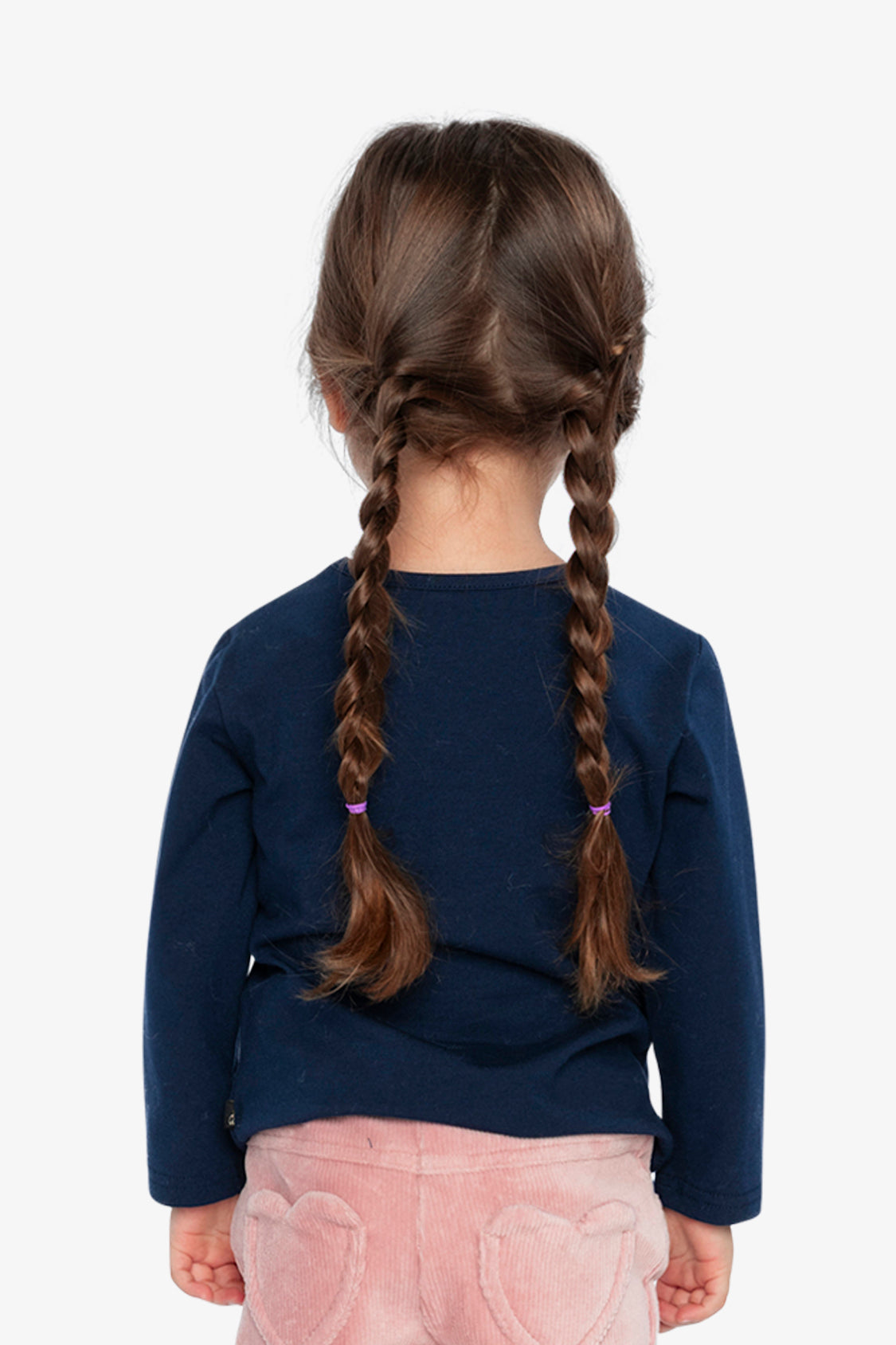 Deux par Deux girls royal blue organic cotton t-shirt with pink heart balloons, view 7