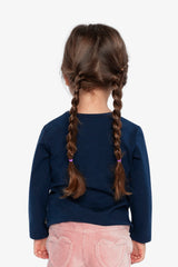 Deux par Deux girls royal blue organic cotton t-shirt with pink heart balloons, view 7