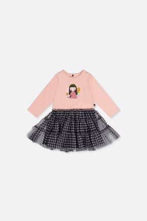 Baby Bi-Material Dress Pale Dusty Pink And Navy-0
