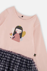 Baby Bi-Material Dress Pale Dusty Pink And Navy-2