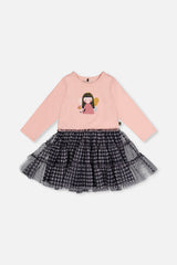 Bi-Material Dress Pale Dusty Pink And Navy-0