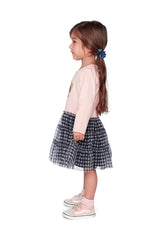 Bi-Material Dress Pale Dusty Pink And Navy-3