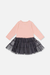 Bi-Material Dress Pale Dusty Pink And Navy-2