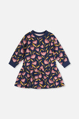 French Terry Dress Blue Tulip Print-2