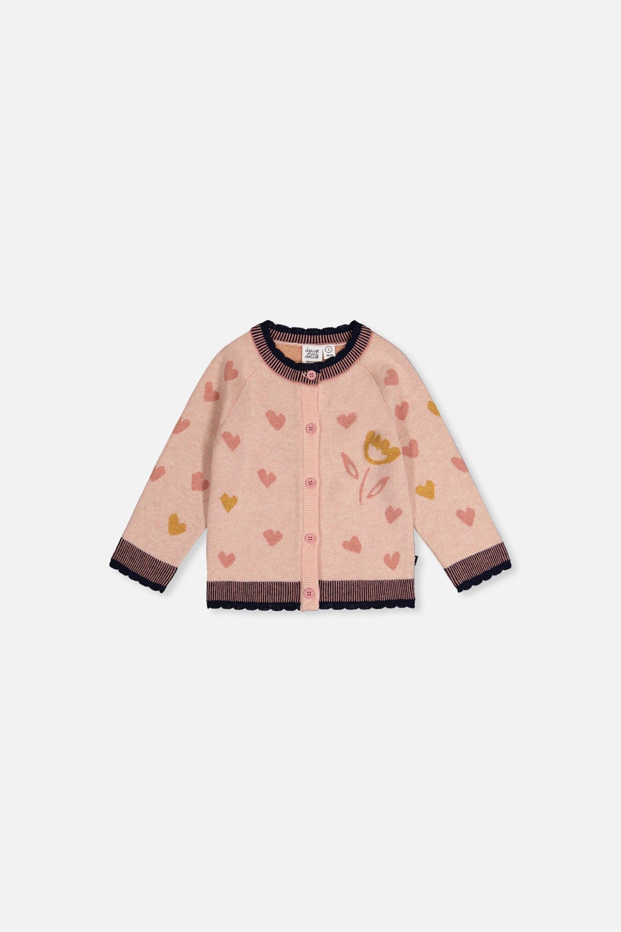 Baby Knitted Jacquard Cardigan Pale Dusty Pink And Navy-0