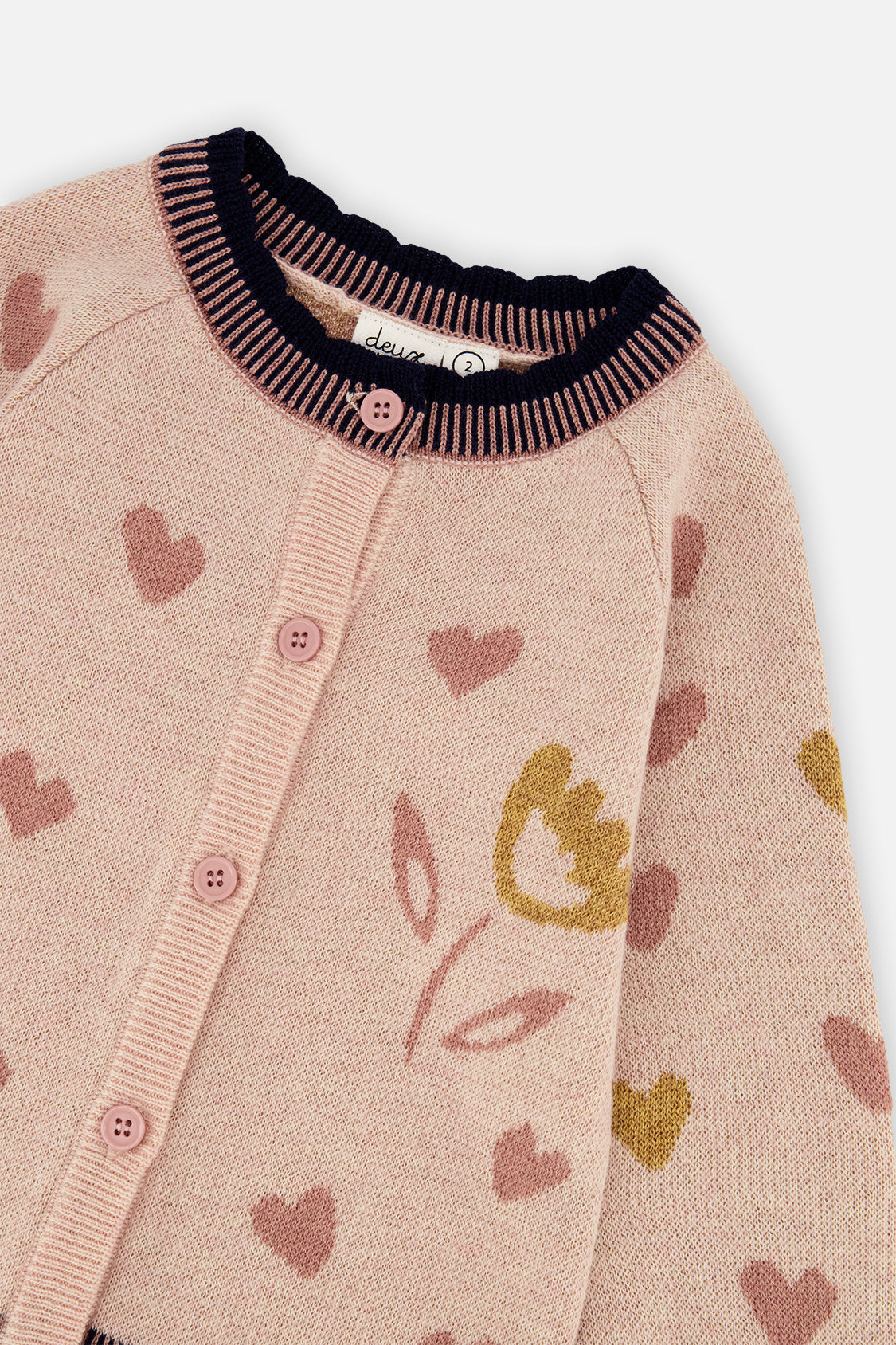 Baby Knitted Jacquard Cardigan Pale Dusty Pink And Navy-2