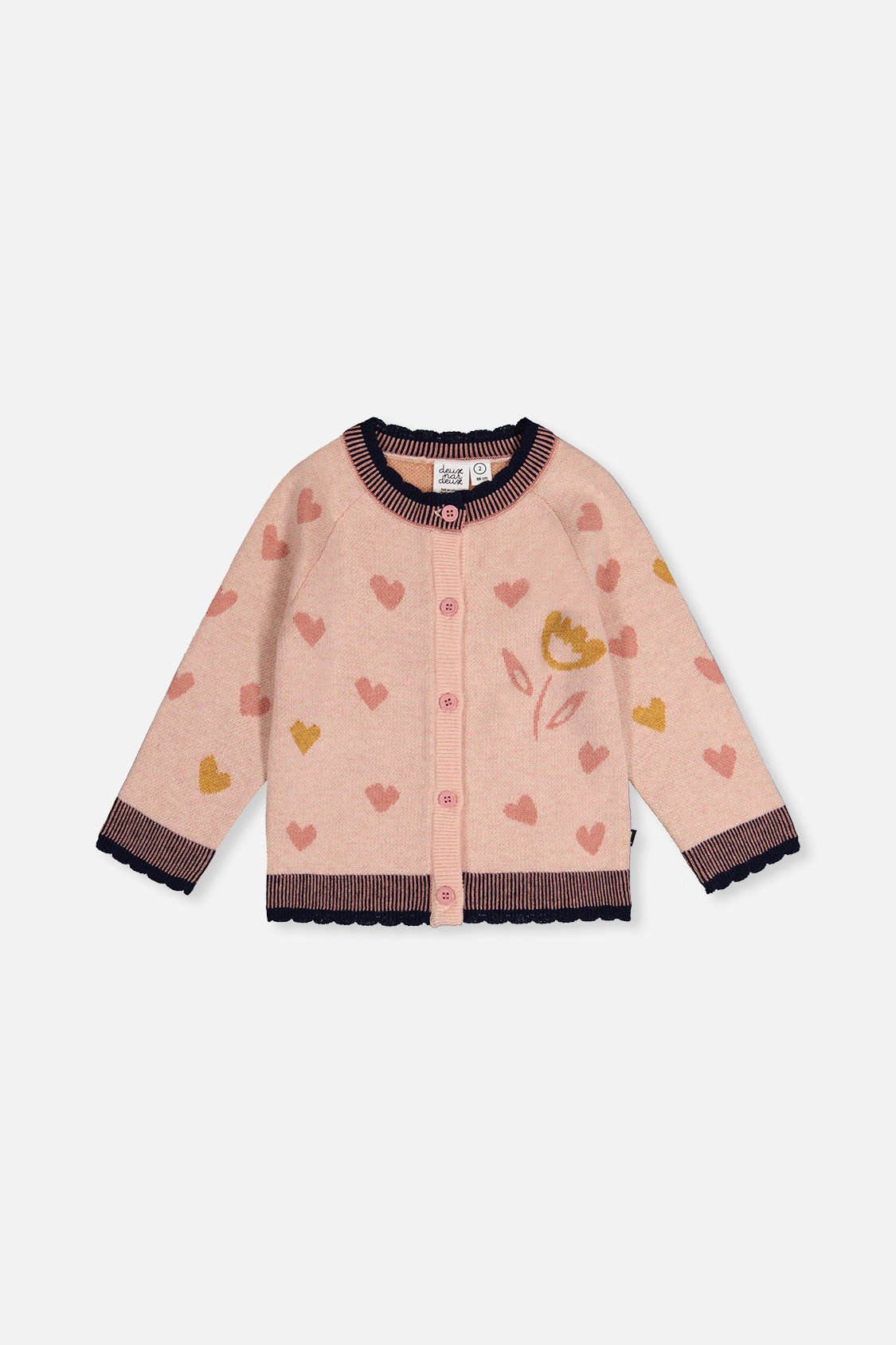 Knitted Jacquard Cardigan Pale Dusty Pink And Navy-0