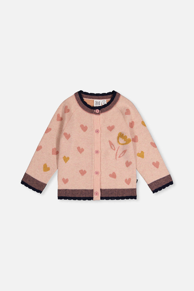 Knitted Jacquard Cardigan Pale Dusty Pink And Navy-0