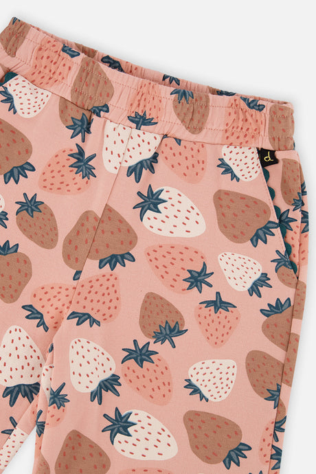 Deux par Deux wide leg sweatpants in pink strawberry print, view 6