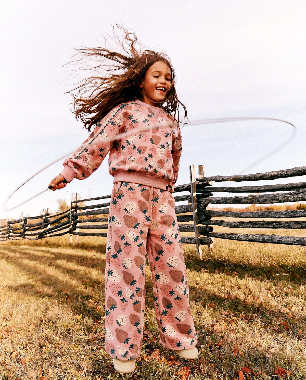 Deux par Deux wide leg sweatpants in pink strawberry print, view 8