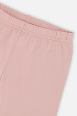 Close-up of the elastic waistband on the Deux par Deux dusty pink leggings