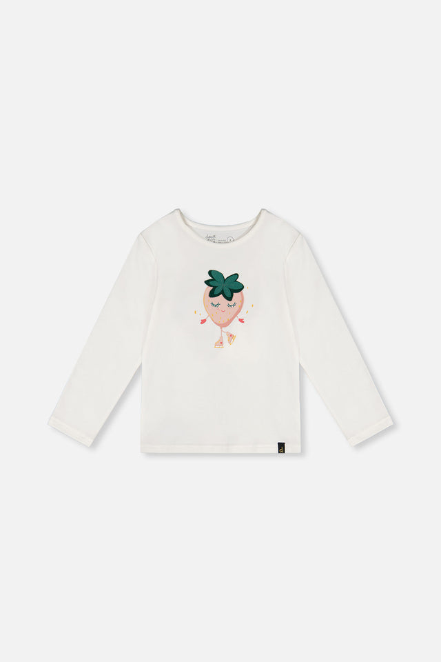 Long Sleeve Organic Cotton Strawberry T-Shirt Off White-0