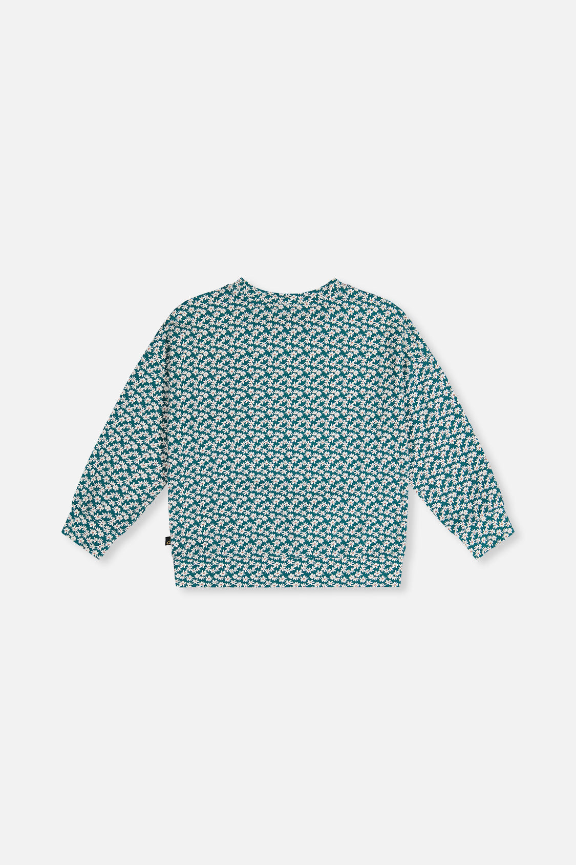 Deux par Deux girls' printed jersey long sleeve t-shirt in green floral print, back view