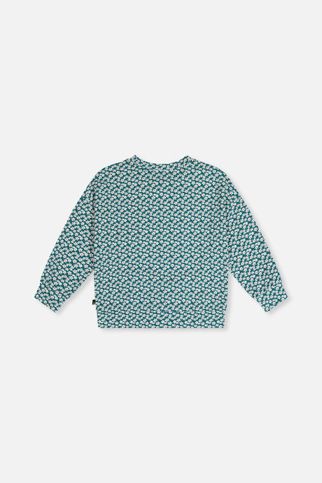 Deux par Deux girls' printed jersey long sleeve t-shirt in green floral print, back view