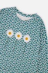 Deux par Deux girls' printed jersey long sleeve t-shirt in green floral print, view 6