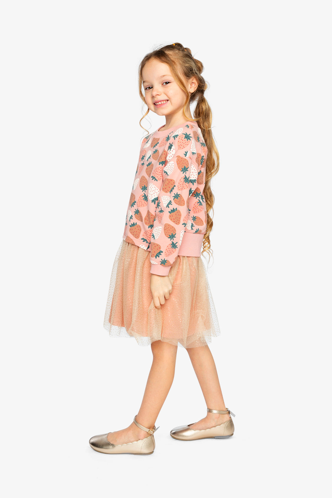 Bi-Material Dress Pink Strawberry Print-2