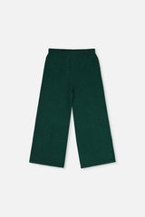 Deux par Deux girls' knit flare pants in jasper printed green, back view