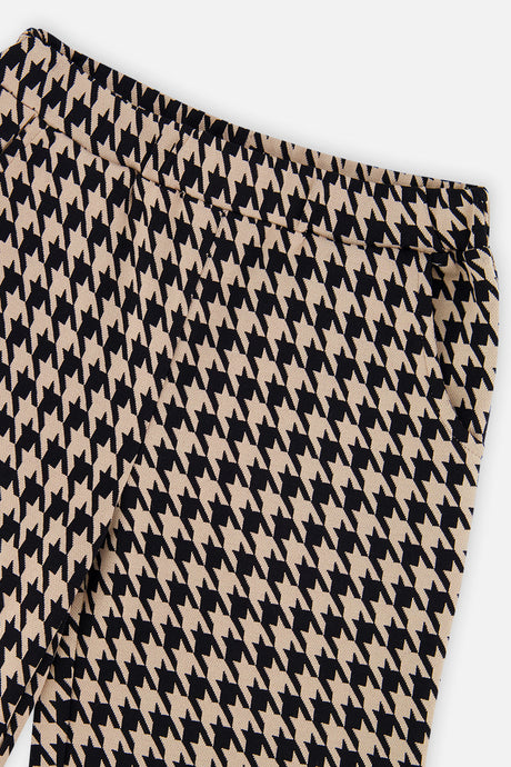 Deux par Deux Flare Pants Black And Beige Houndstooth
