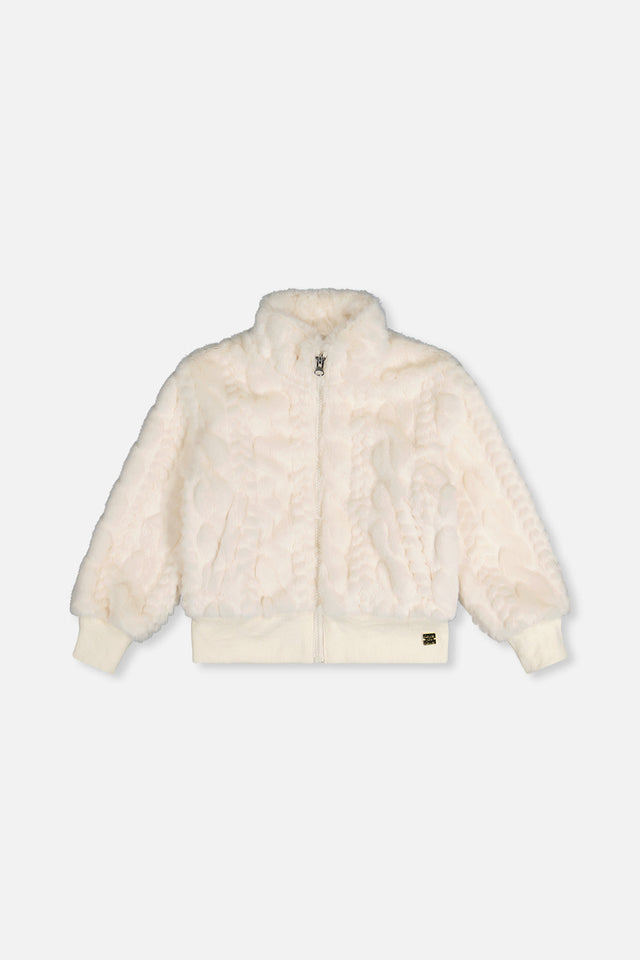 Faux Fur Jacquard Jacket Beige-0