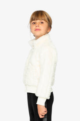 Faux Fur Jacquard Jacket Beige-3