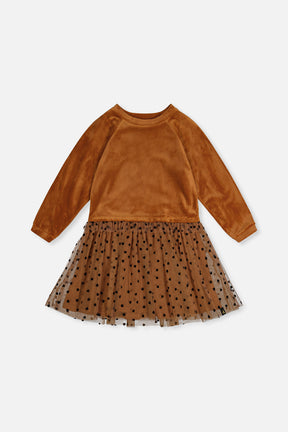 Bi-Material Dress Brown-0