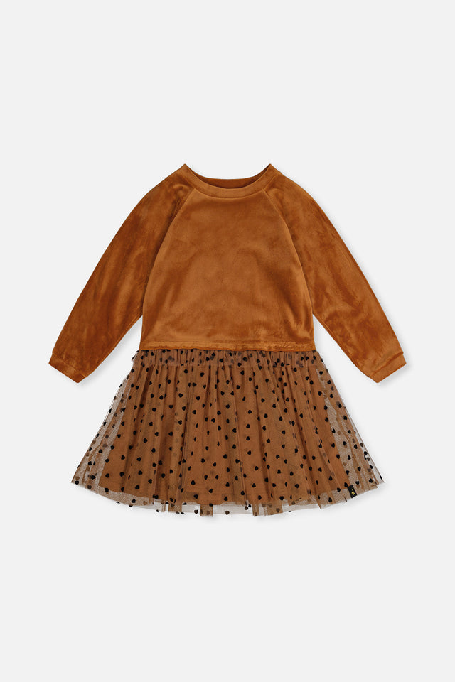 Bi-Material Dress Brown-0