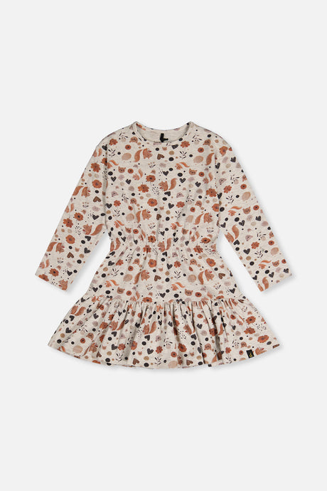 Organic Cotton Dress Beige With Squirrel Print-0
