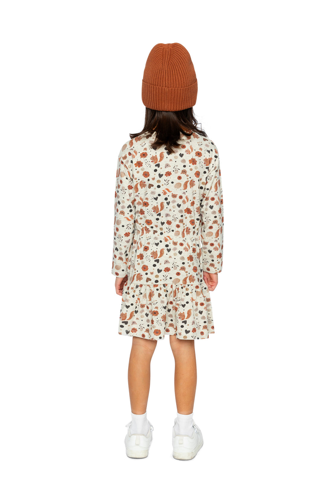 Organic Cotton Dress Beige With Squirrel Print-3