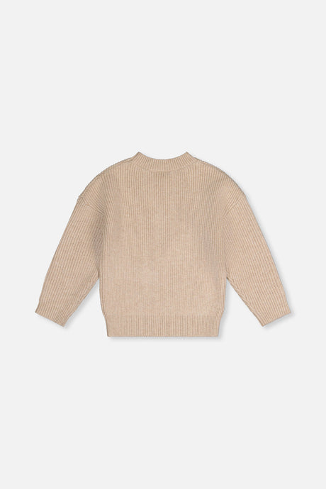 Deux par Deux beige ribbed knit sweater, flat lay back view