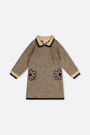 Knit Dress With Collar Beige And Black-0