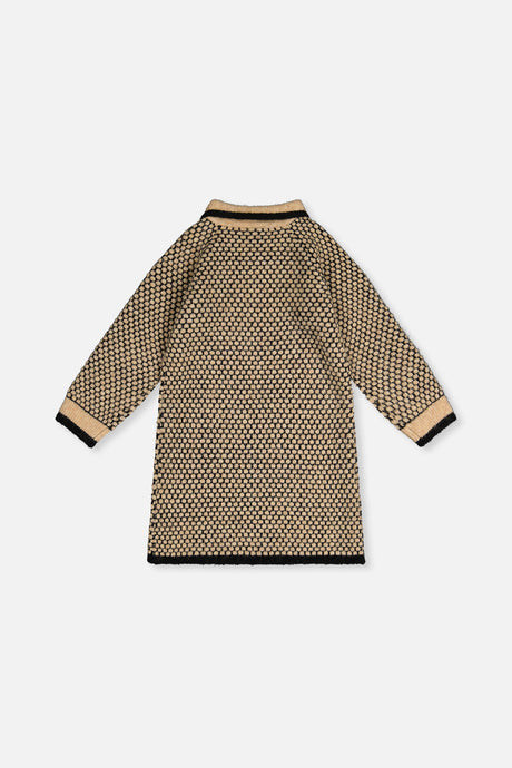 Knit Dress With Collar Beige And Black-4