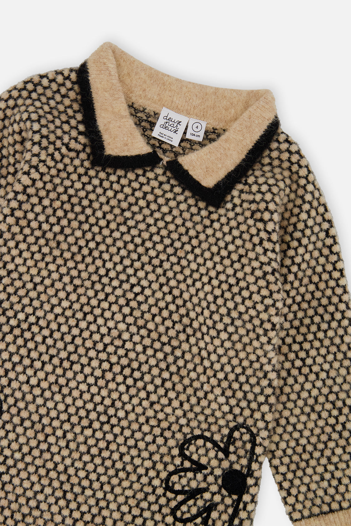 Deux par Deux beige and black honeycomb knit dress, alternate view