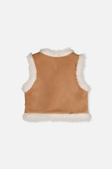 Deux par Deux reversible vest in brown and cream, back view