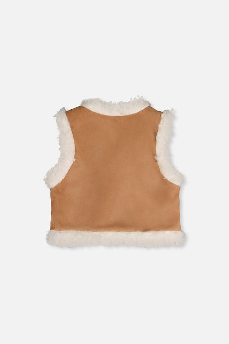 Deux par Deux reversible vest in brown and cream, back view