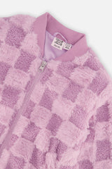 Deux par Deux Faux Fur Jacquard Bomber Jacket Violet