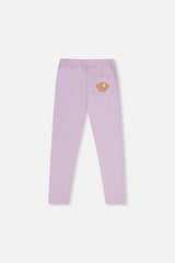 Deux par Deux girls' lavender organic cotton leggings with poodle-face pocket, back view