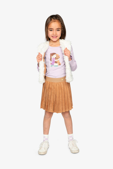 Deux par Deux brown pleated skirt shown in a full Poodle Chic outfit