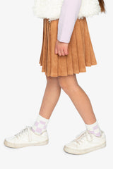 Deux par Deux brown pleated mini skirt, second lookbook view