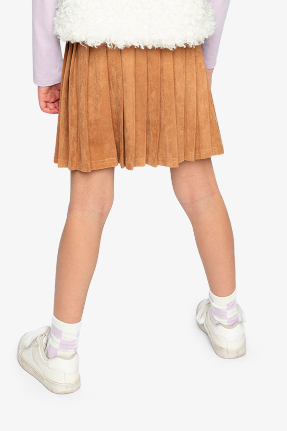 Deux par Deux brown suede pleated skirt, third lookbook view